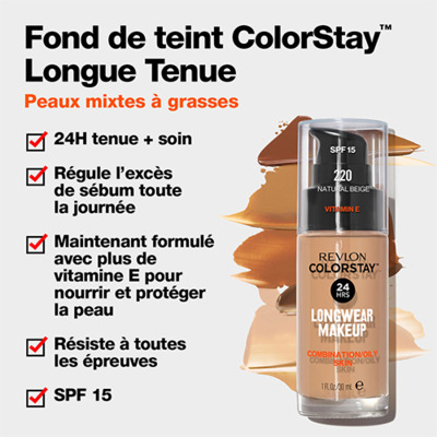 Fond de Teint Colorstay Peaux Mixtes à Grasses N°180 Sand Beige Revlon