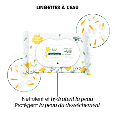 Lingettes nettoyantes à l'eau Bébé Klorane