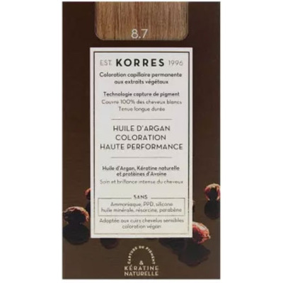 Coloration Permanente Huile d'Argan 8.7 Blond Clair Marron Korres