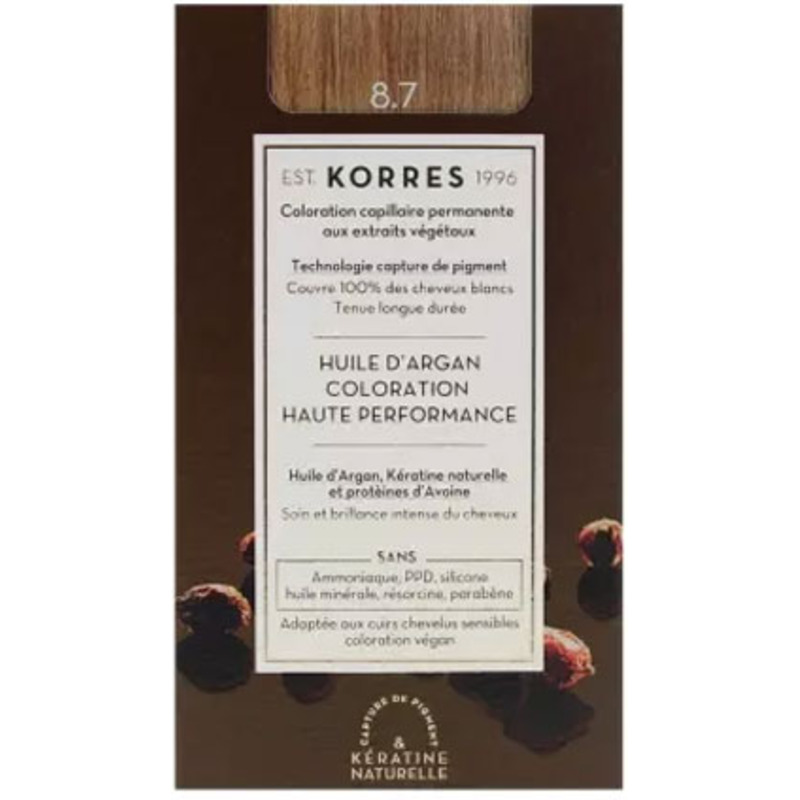 Coloration Permanente Huile d'Argan 8.7 Blond Clair Marron Korres