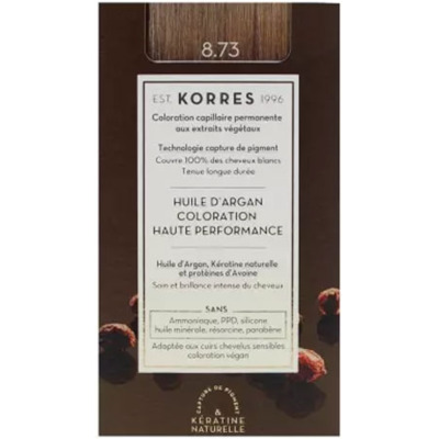 Coloration Permanente Huile d'Argan 8.73 Doré Caramel Korres