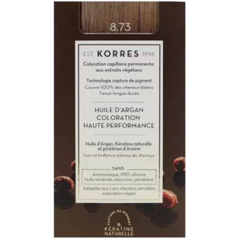 Coloration Permanente Huile d'Argan 8.73 Doré Caramel Korres