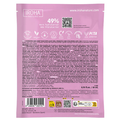 Masque Visage Hydratant Aloe Vera Acide Hyaluronique Iroha Nature