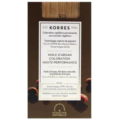 Coloration Permanente Huile d'Argan 9.0 Blond Très Clair Korres