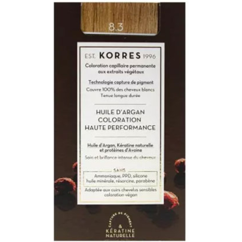 Coloration Permanente Huile d'Argan 8.3 Blond Clair Doré Korres