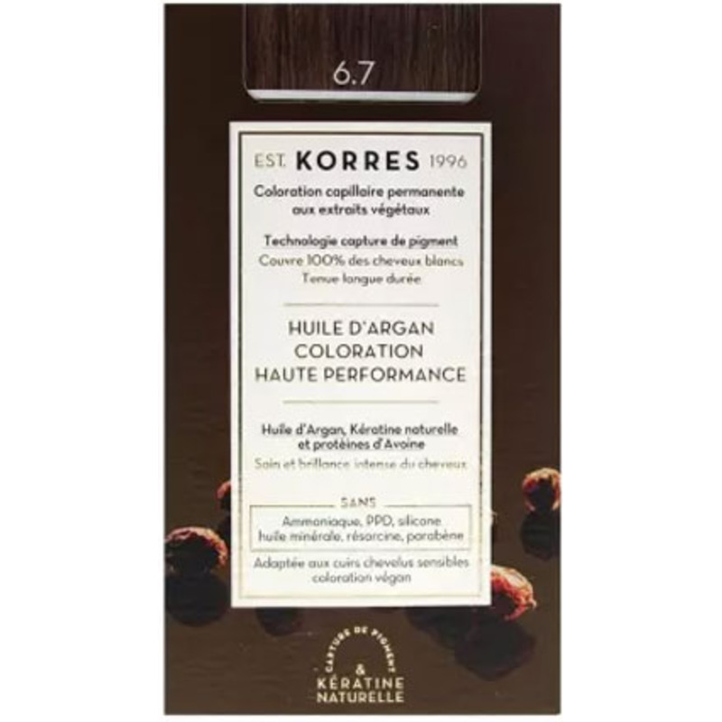 Coloration Permanente Huile d'Argan 6.7 Blond Foncé Marron Korres