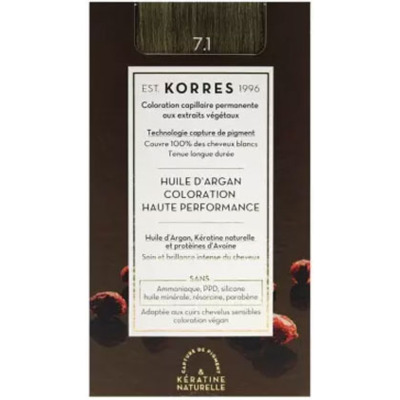 Coloration Permanente Huile d'Argan 7.1 Blond Cendré Korres