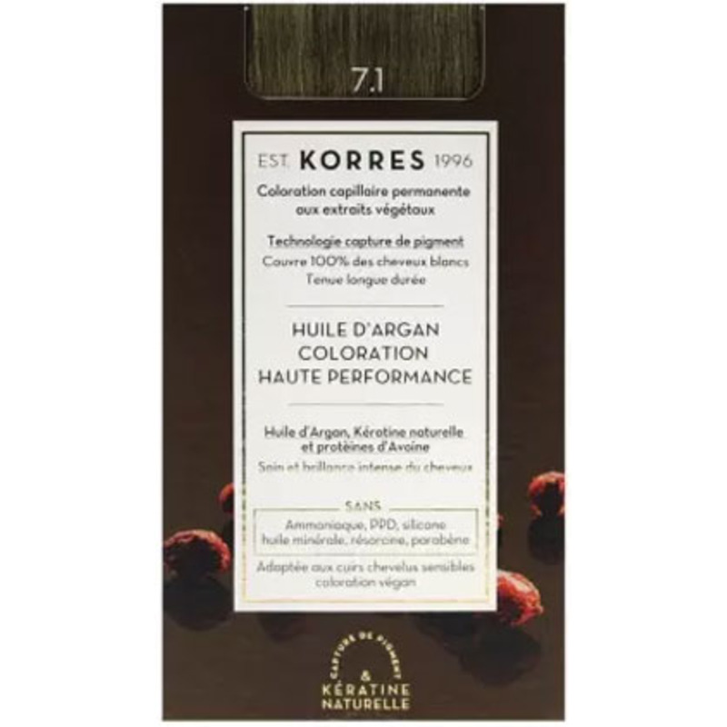 Coloration Permanente Huile d'Argan 7.1 Blond Cendré Korres