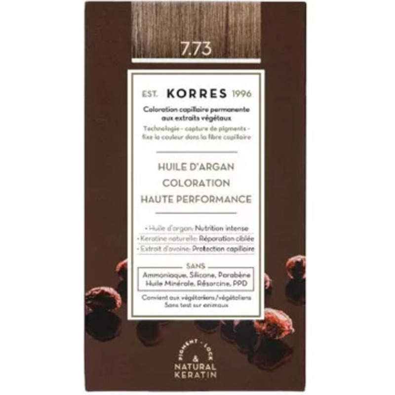 Coloration Permanente Huile d'Argan 7.73 Doré Moka Korres