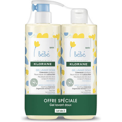 Lot Gel Lavant Doux Apaisant Calendula Bébé Klorane 2x500ml