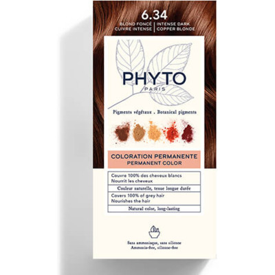 Kit Coloration Permanente 6.34 Blond Foncé Cuivré Intense PHYTOCOLOR