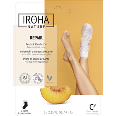 Masque Chaussettes Pieds Réparateur Pêche Beurre de Karité Iroha Nature