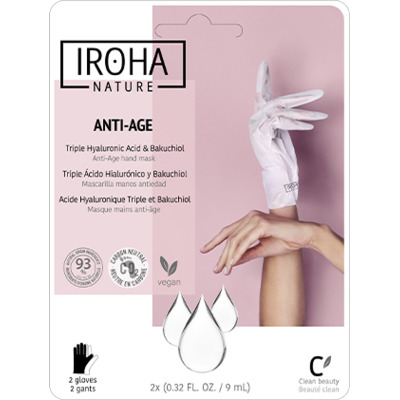 Masque Gants Mains Anti-âge Triple Acide Hyaluronique Bakuchiol Iroha Nature