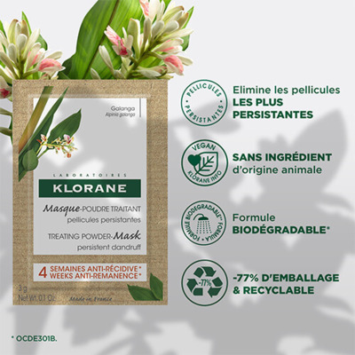 Masque Poudre Traitant Antipelliculaire Galanga Klorane x8