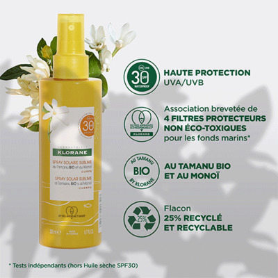 Spray Solaire Sublime SPF30 Tamanu Bio & Monoï Klorane 200ml