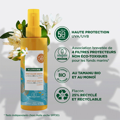 Spray Solaire Sublime SPF50 Tamanu Bio & Monoï Klorane 200ml
